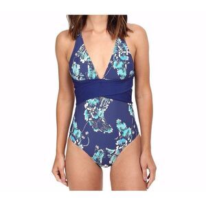 Athena Small Balinese cross navy one piece Swimsuit - New